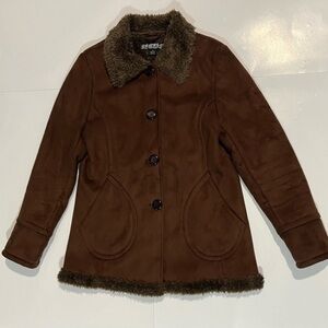 Cozy Brown Teddy Jacket with Faux Fur Trim